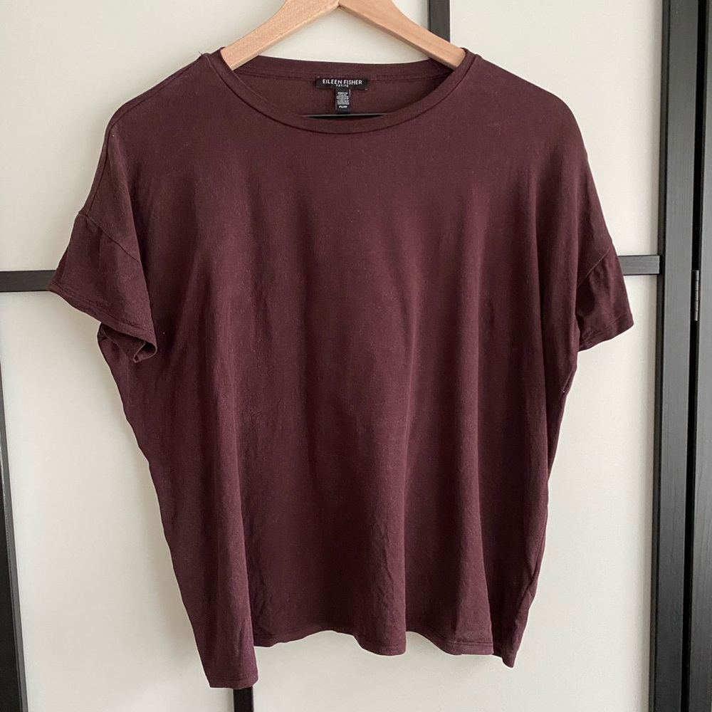 Eileen Fisher Crew Neck TENCEL Lyocell Burgundy T-Shirt